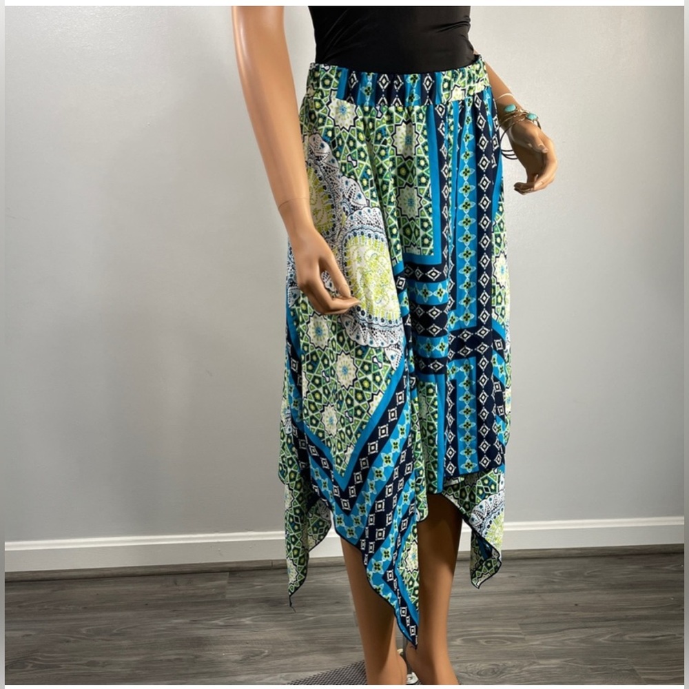 by & by Blue and Green Asymmetrical Skirt